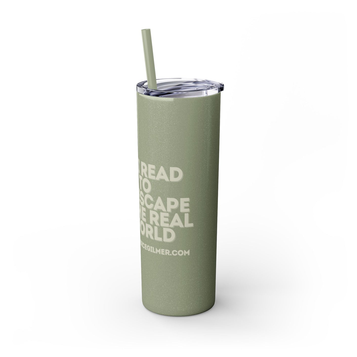 I Read to Escape the Real World Skinny Glitter Tumbler with Straw, Perfect for Space Lovers, Travel Mug, Coffee Cup, Drinkware