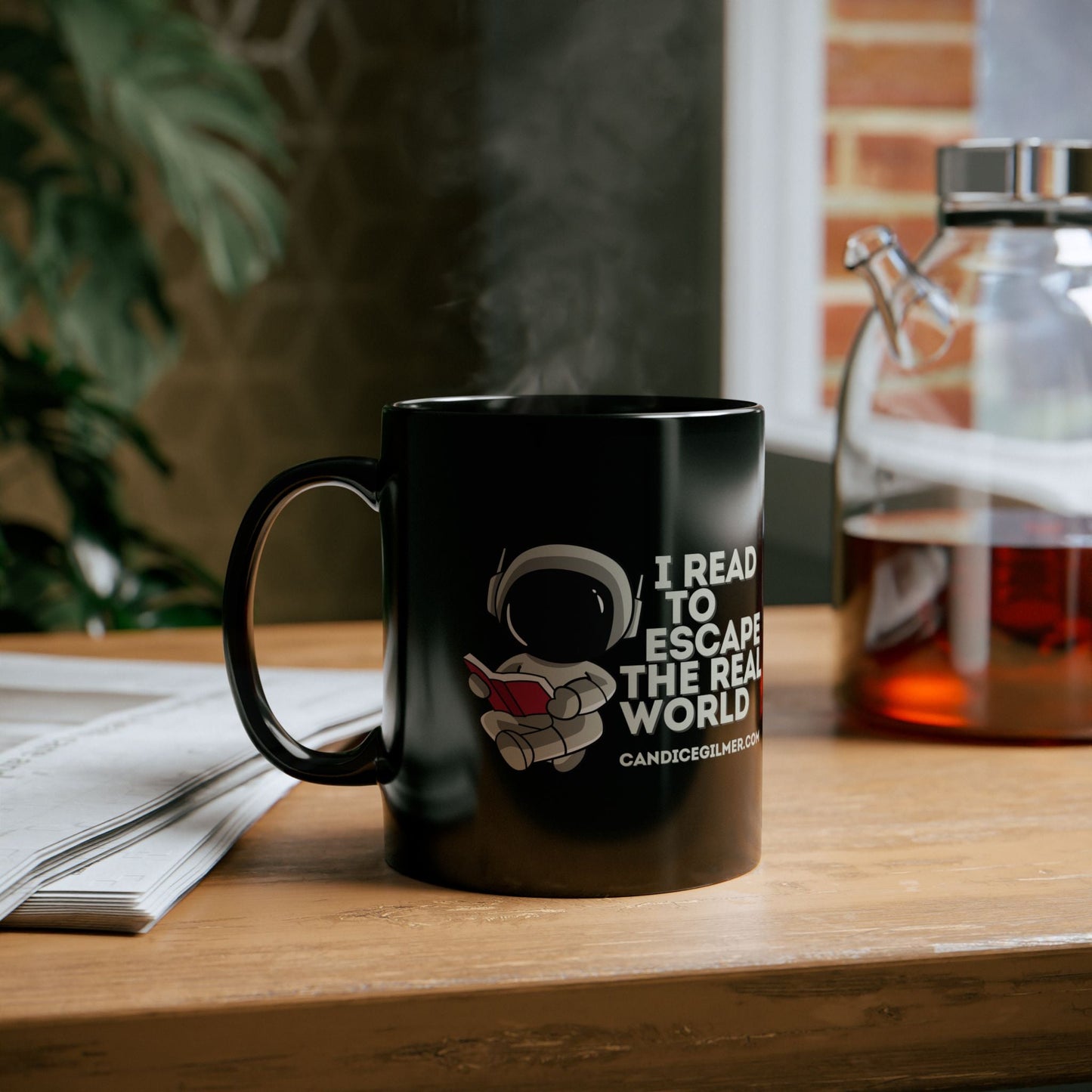 I Read to Escape Black Coffee Mug Book Lover's Coffee Cup - Candice Gilmer Books