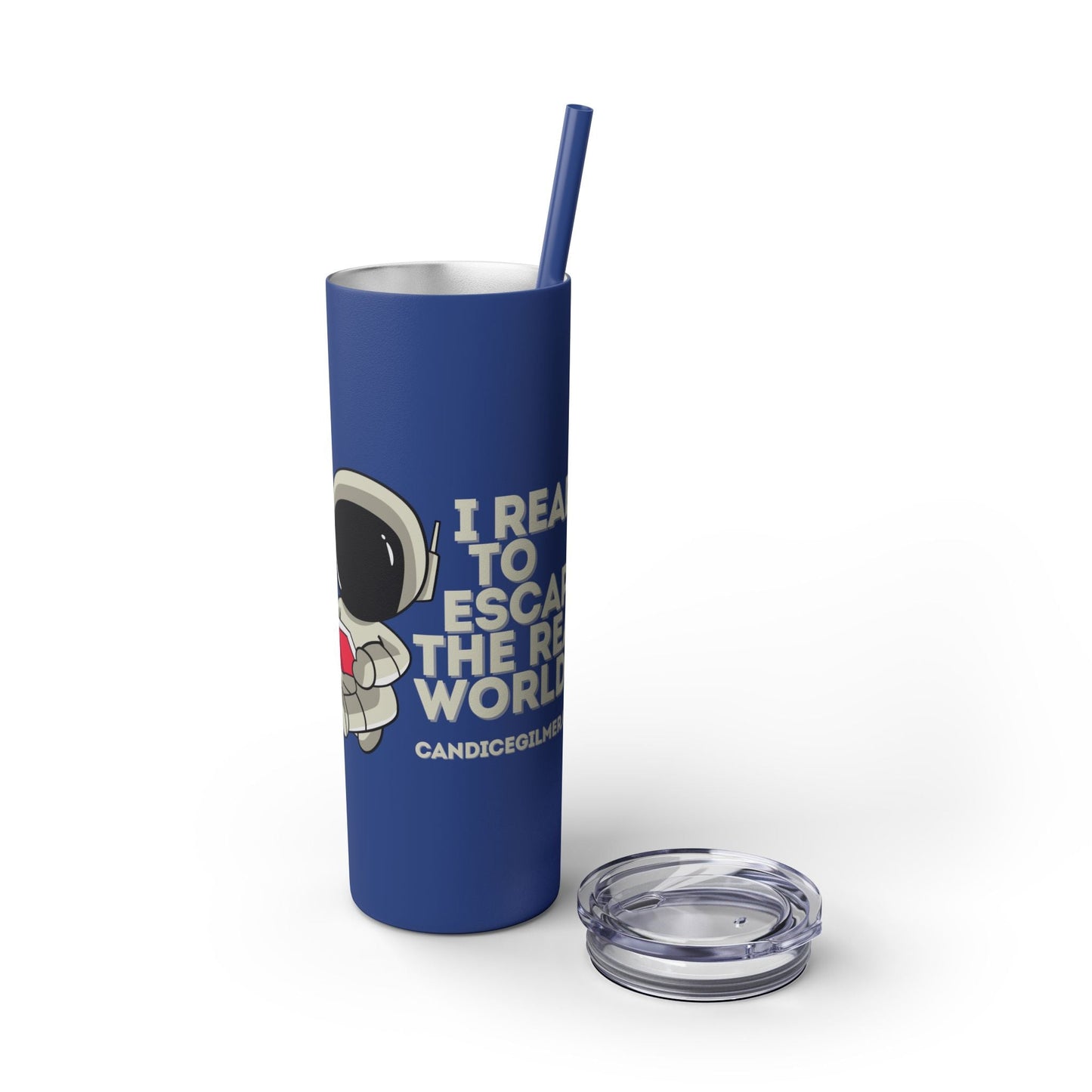 I Read to Escape the Real World Skinny Glitter Tumbler with Straw, Perfect for Space Lovers, Travel Mug, Coffee Cup, Drinkware - Candice Gilmer Books