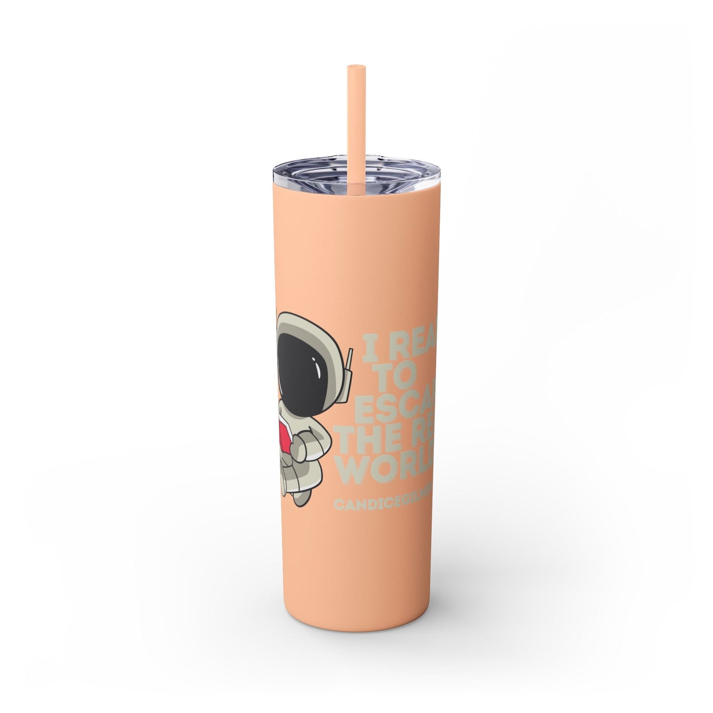 I Read to Escape the Real World Skinny Glitter Tumbler with Straw, Perfect for Space Lovers, Travel Mug, Coffee Cup, Drinkware - Candice Gilmer Books