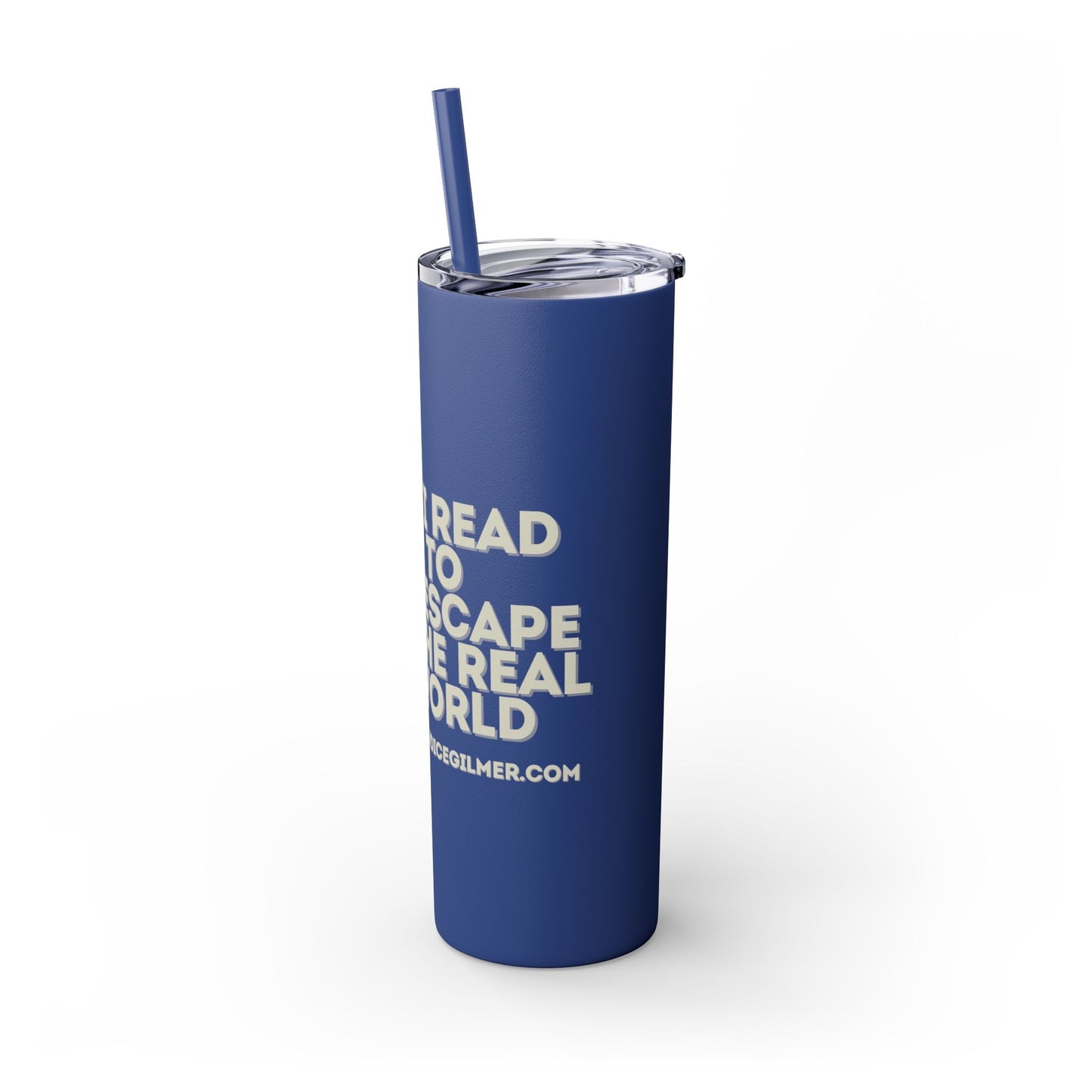 I Read to Escape the Real World Skinny Glitter Tumbler with Straw, Perfect for Space Lovers, Travel Mug, Coffee Cup, Drinkware - Candice Gilmer Books
