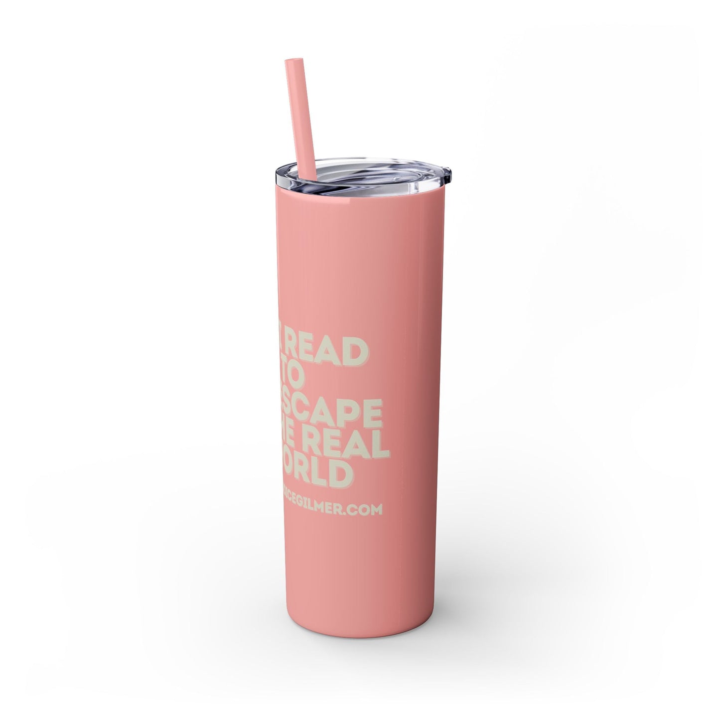 I Read to Escape the Real World Skinny Glitter Tumbler with Straw, Perfect for Space Lovers, Travel Mug, Coffee Cup, Drinkware - Candice Gilmer Books
