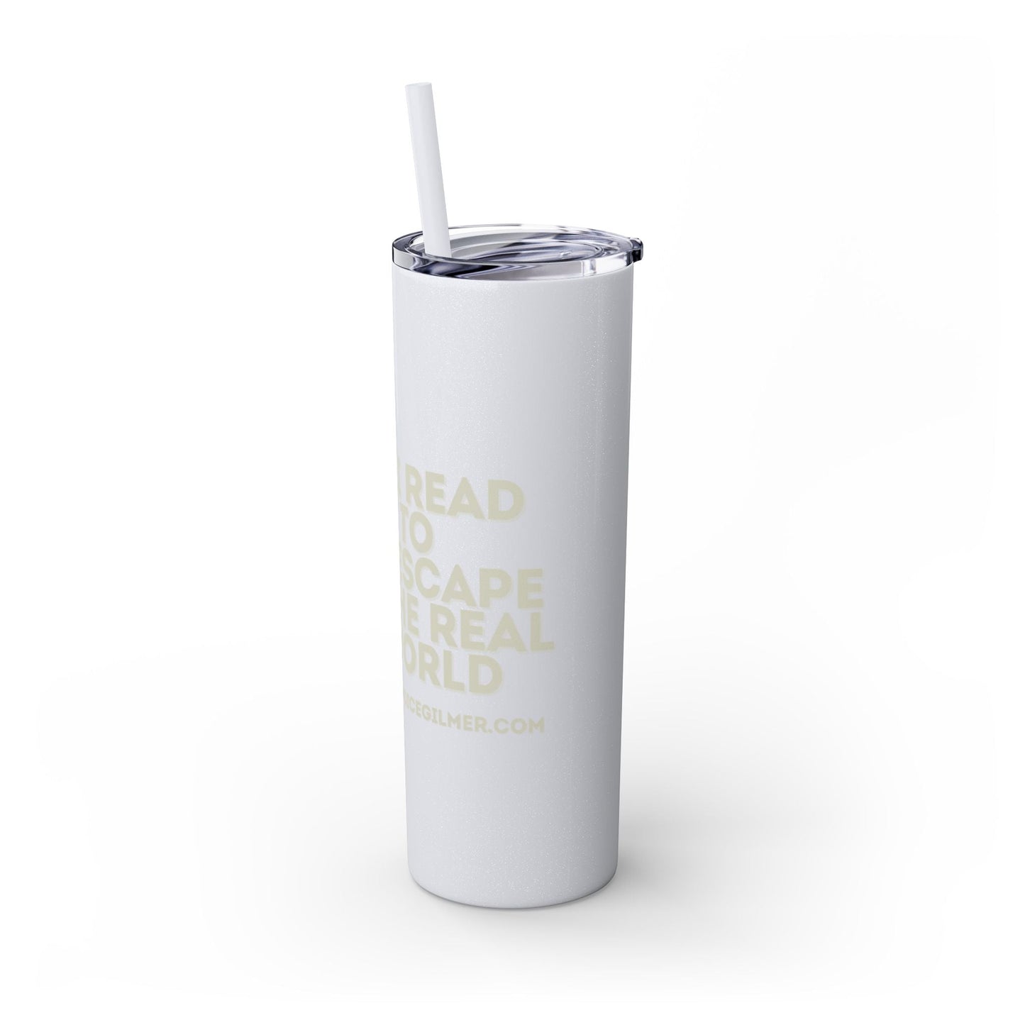 I Read to Escape the Real World Skinny Glitter Tumbler with Straw, Perfect for Space Lovers, Travel Mug, Coffee Cup, Drinkware - Candice Gilmer Books