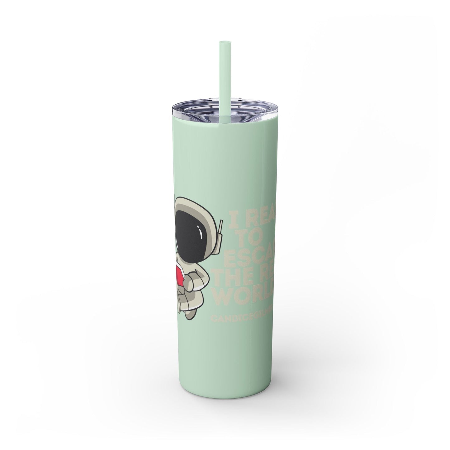 I Read to Escape the Real World Skinny Glitter Tumbler with Straw, Perfect for Space Lovers, Travel Mug, Coffee Cup, Drinkware - Candice Gilmer Books
