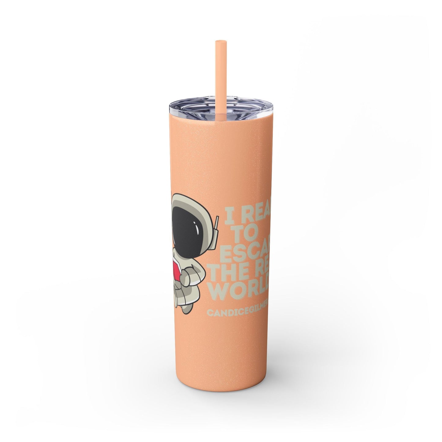 I Read to Escape the Real World Skinny Glitter Tumbler with Straw, Perfect for Space Lovers, Travel Mug, Coffee Cup, Drinkware - Candice Gilmer Books