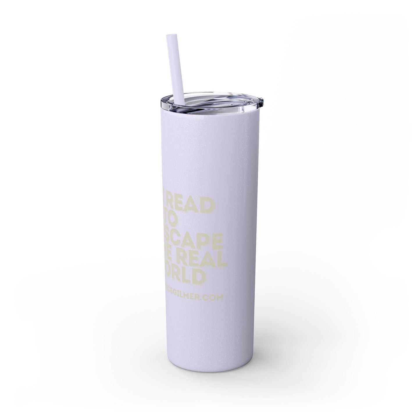 I Read to Escape the Real World Skinny Glitter Tumbler with Straw, Perfect for Space Lovers, Travel Mug, Coffee Cup, Drinkware - Candice Gilmer Books