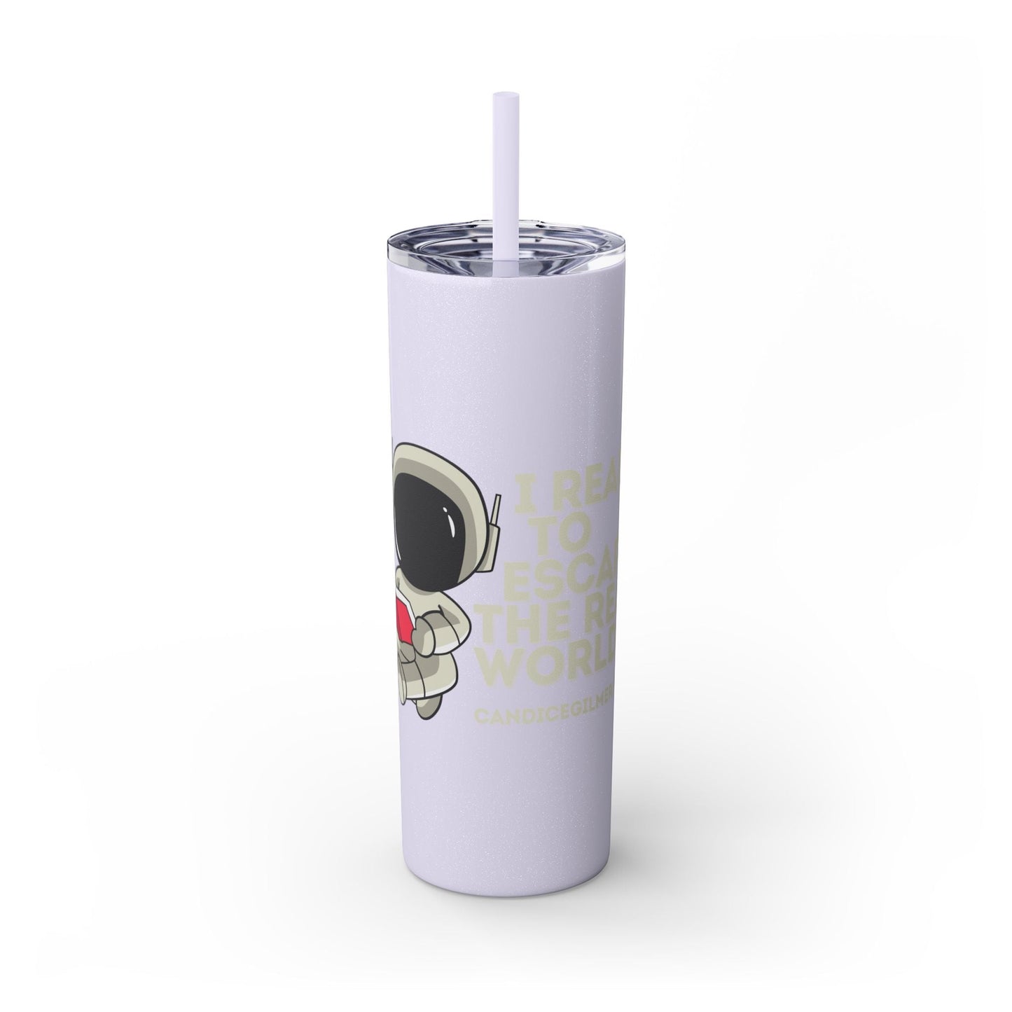 I Read to Escape the Real World Skinny Glitter Tumbler with Straw, Perfect for Space Lovers, Travel Mug, Coffee Cup, Drinkware - Candice Gilmer Books