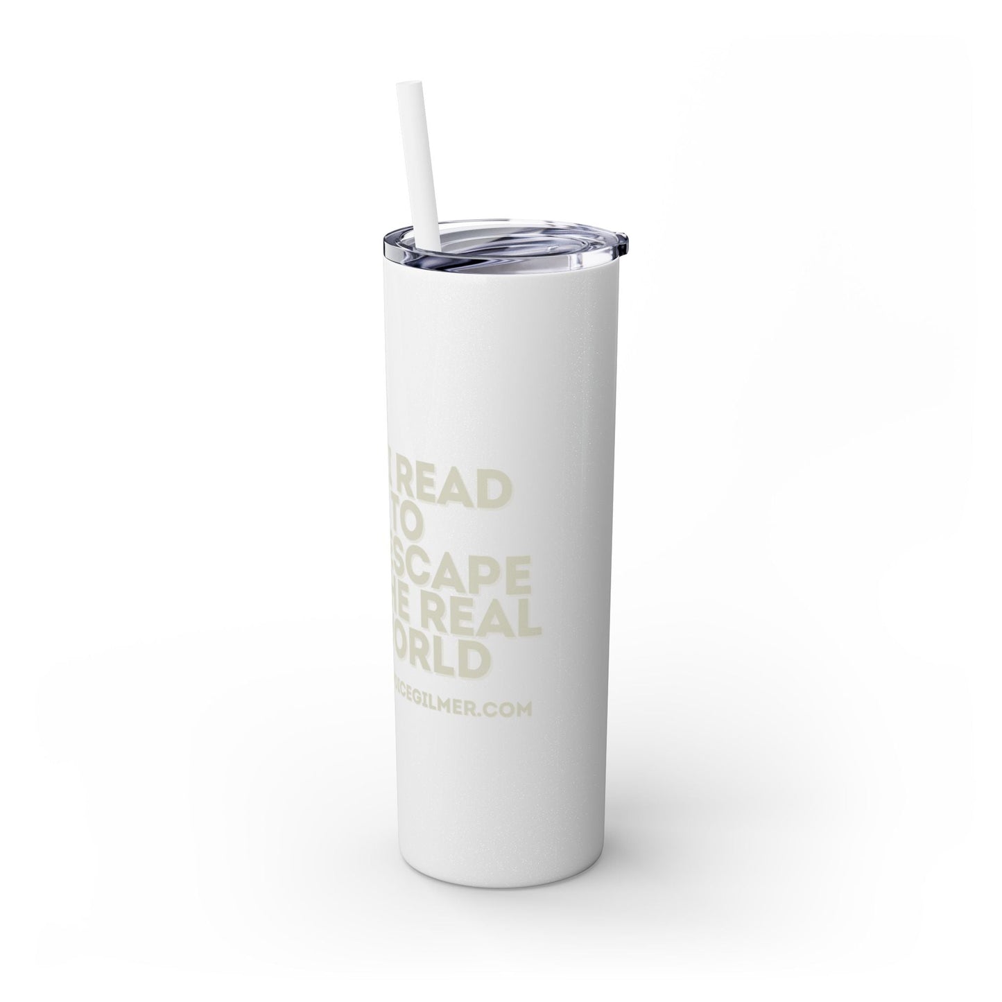 I Read to Escape the Real World Skinny Glitter Tumbler with Straw, Perfect for Space Lovers, Travel Mug, Coffee Cup, Drinkware - Candice Gilmer Books