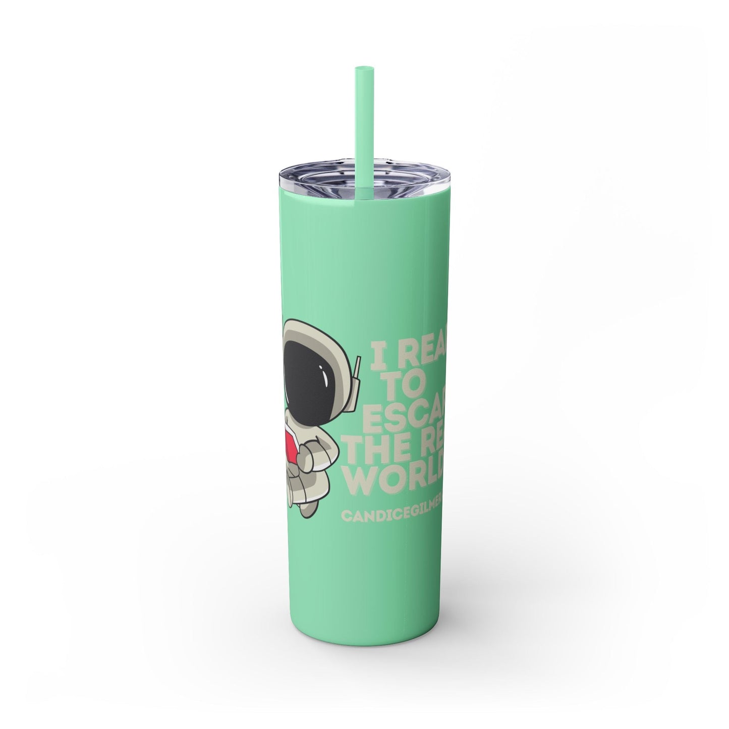 I Read to Escape the Real World Skinny Glitter Tumbler with Straw, Perfect for Space Lovers, Travel Mug, Coffee Cup, Drinkware - Candice Gilmer Books