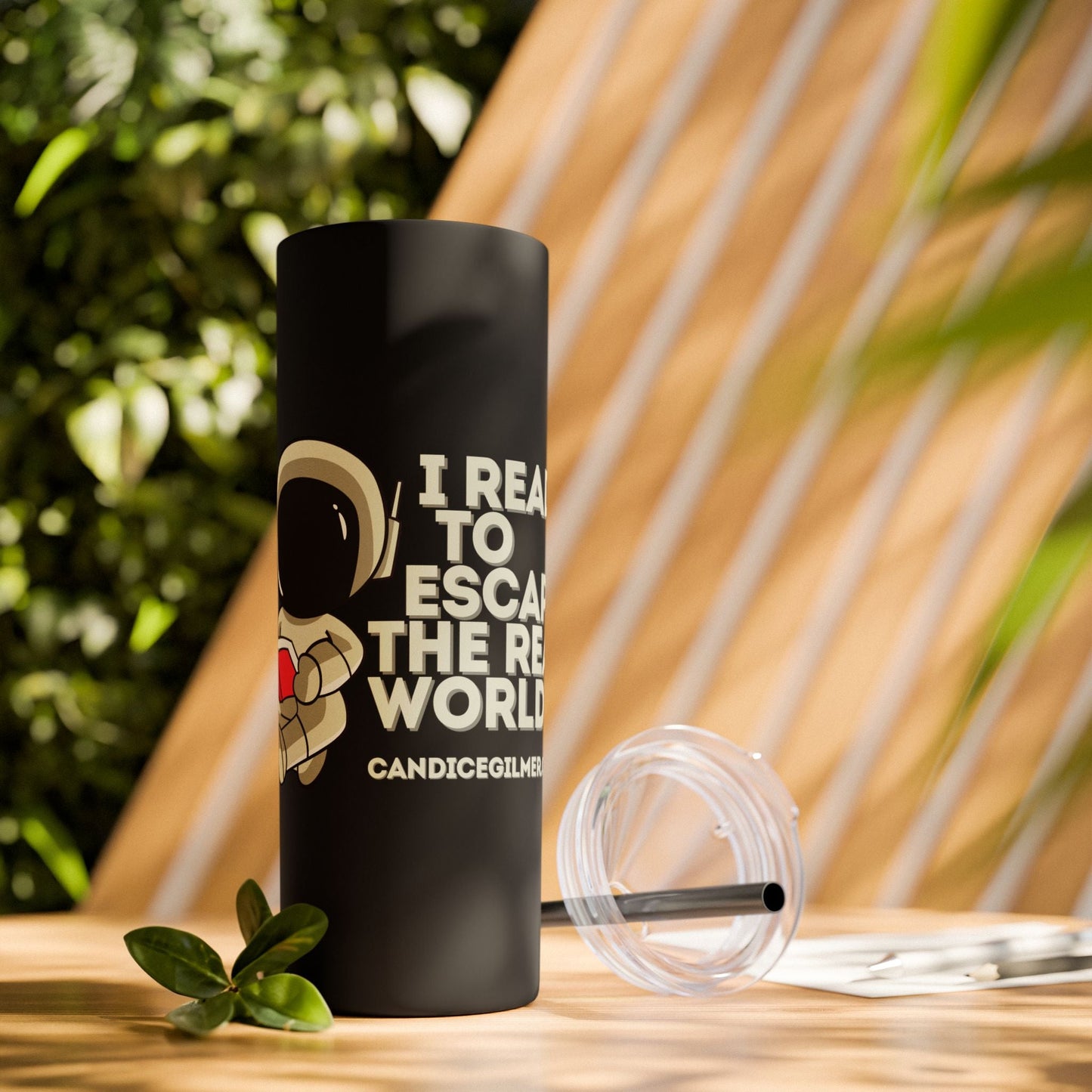 I Read to Escape the Real World Skinny Glitter Tumbler with Straw, Perfect for Space Lovers, Travel Mug, Coffee Cup, Drinkware - Candice Gilmer Books