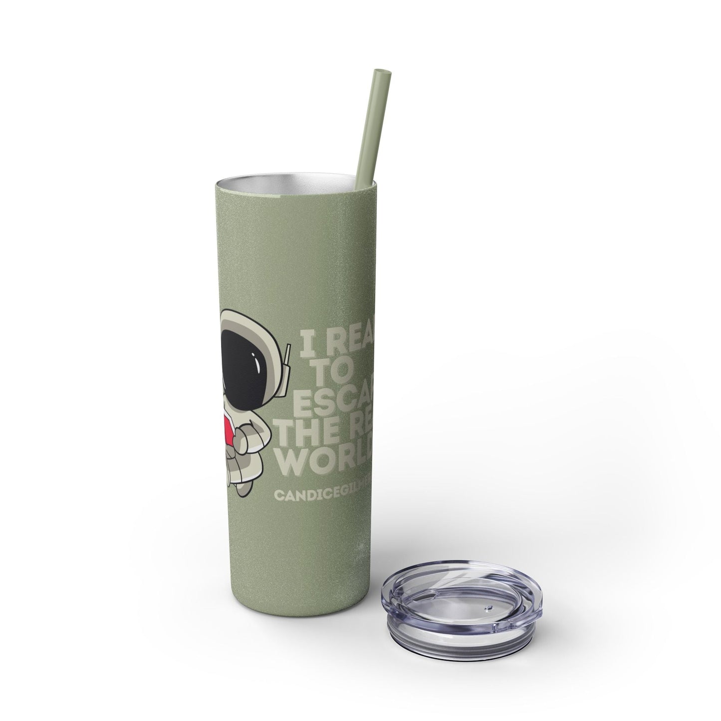 I Read to Escape the Real World Skinny Glitter Tumbler with Straw, Perfect for Space Lovers, Travel Mug, Coffee Cup, Drinkware - Candice Gilmer Books