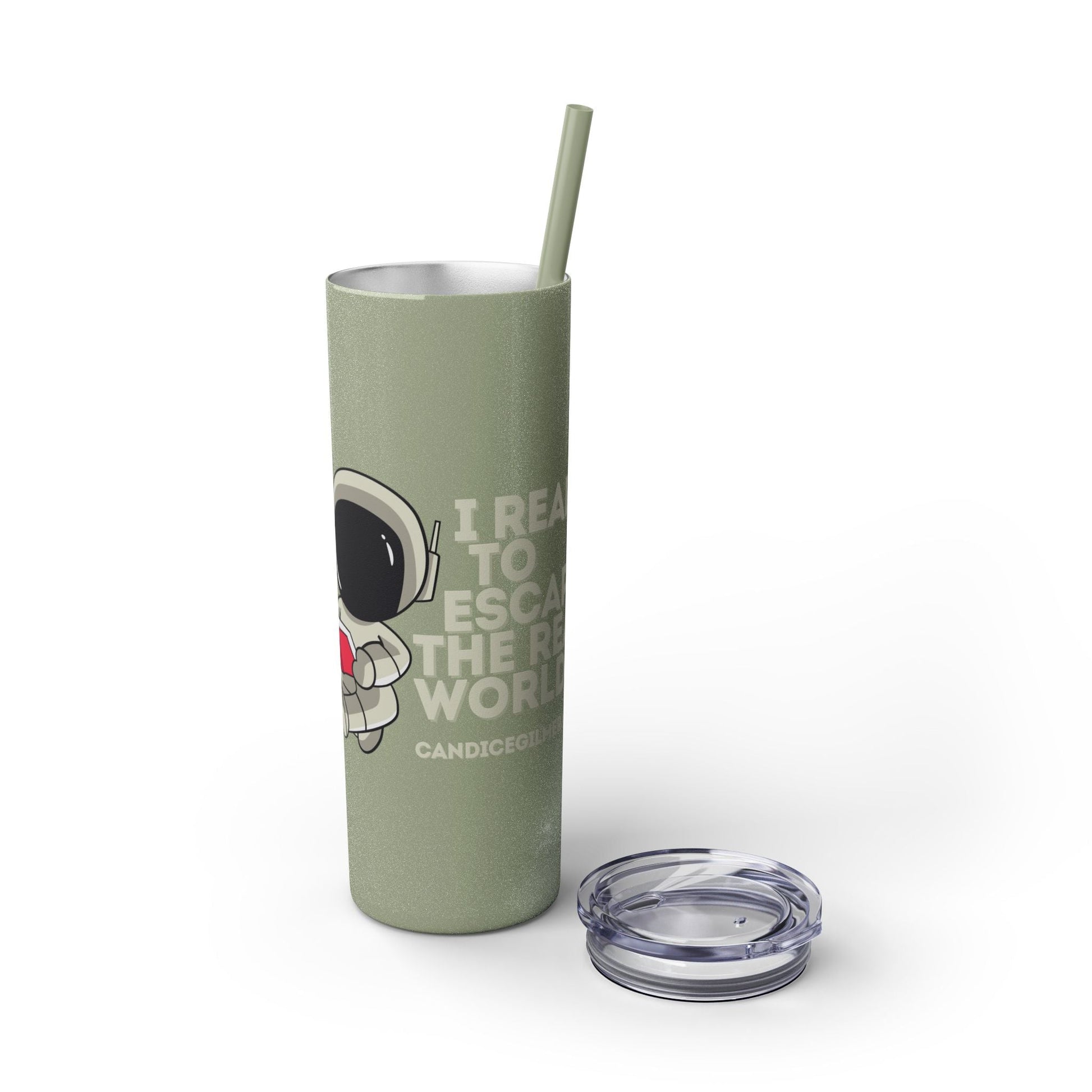 I Read to Escape the Real World Skinny Glitter Tumbler with Straw, Perfect for Space Lovers, Travel Mug, Coffee Cup, Drinkware - Candice Gilmer Books