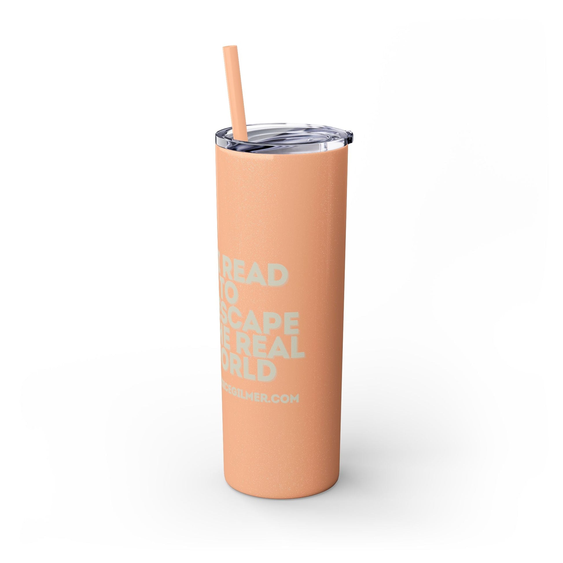 I Read to Escape the Real World Skinny Glitter Tumbler with Straw, Perfect for Space Lovers, Travel Mug, Coffee Cup, Drinkware - Candice Gilmer Books