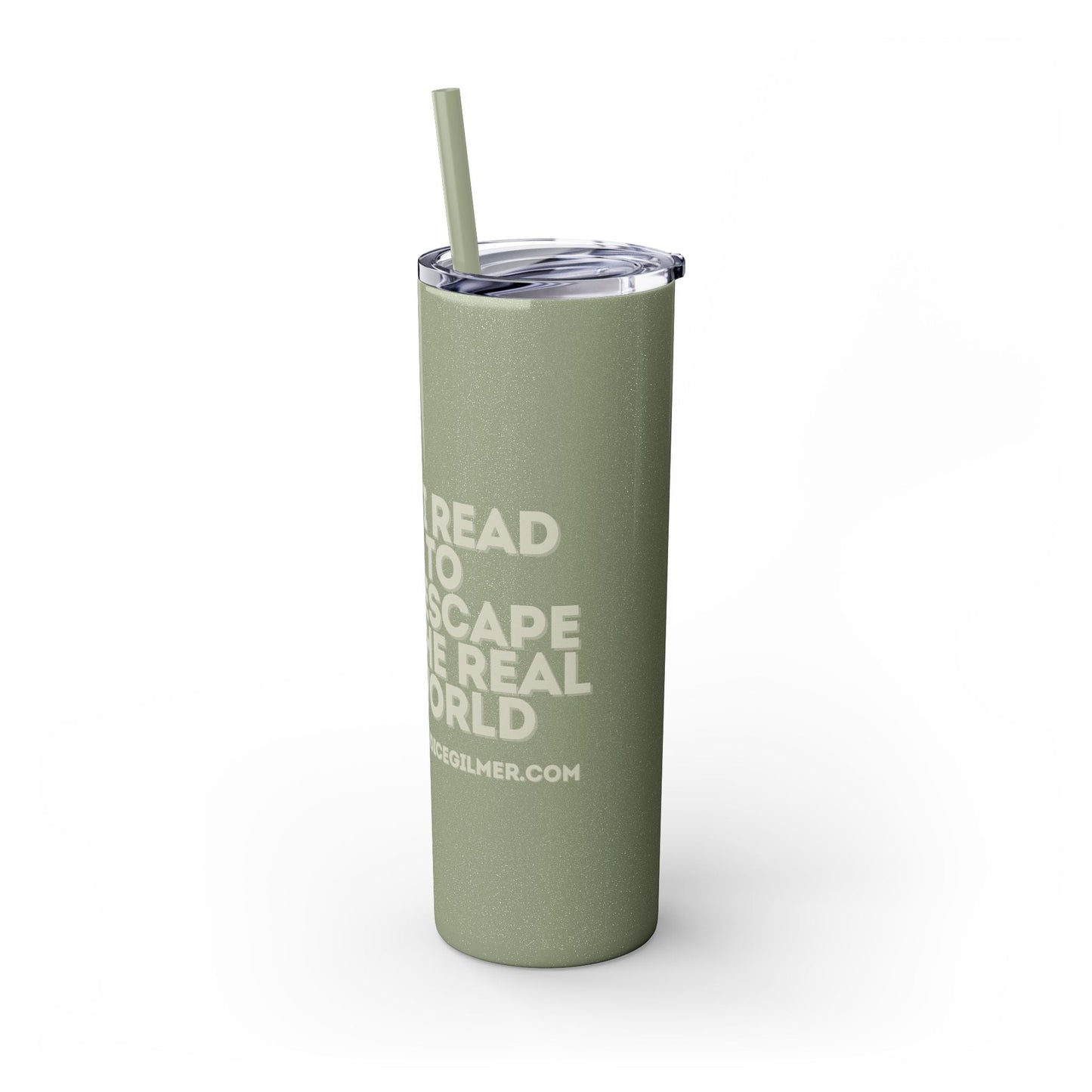 I Read to Escape the Real World Skinny Glitter Tumbler with Straw, Perfect for Space Lovers, Travel Mug, Coffee Cup, Drinkware - Candice Gilmer Books