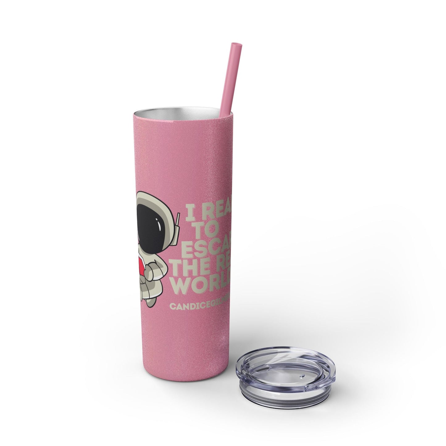 I Read to Escape the Real World Skinny Glitter Tumbler with Straw, Perfect for Space Lovers, Travel Mug, Coffee Cup, Drinkware - Candice Gilmer Books
