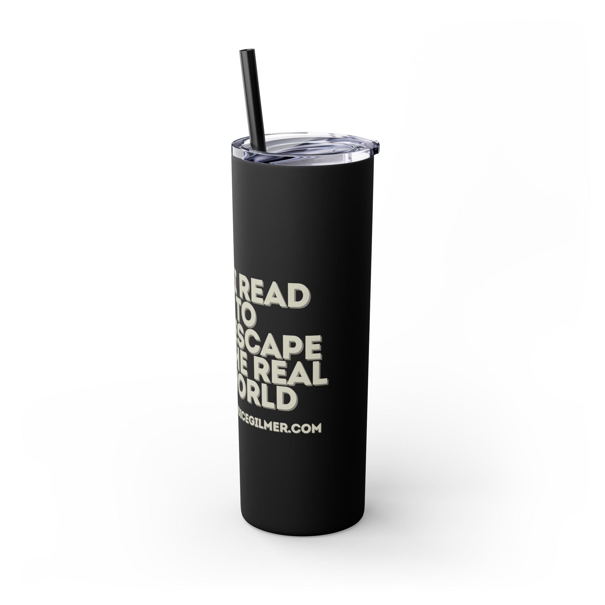 I Read to Escape the Real World Skinny Glitter Tumbler with Straw, Perfect for Space Lovers, Travel Mug, Coffee Cup, Drinkware - Candice Gilmer Books