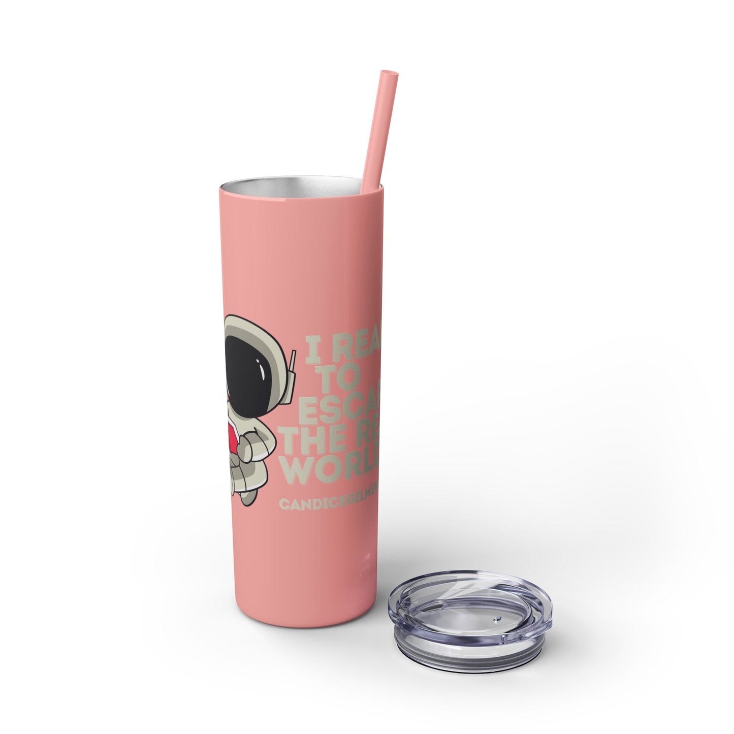 I Read to Escape the Real World Skinny Glitter Tumbler with Straw, Perfect for Space Lovers, Travel Mug, Coffee Cup, Drinkware - Candice Gilmer Books