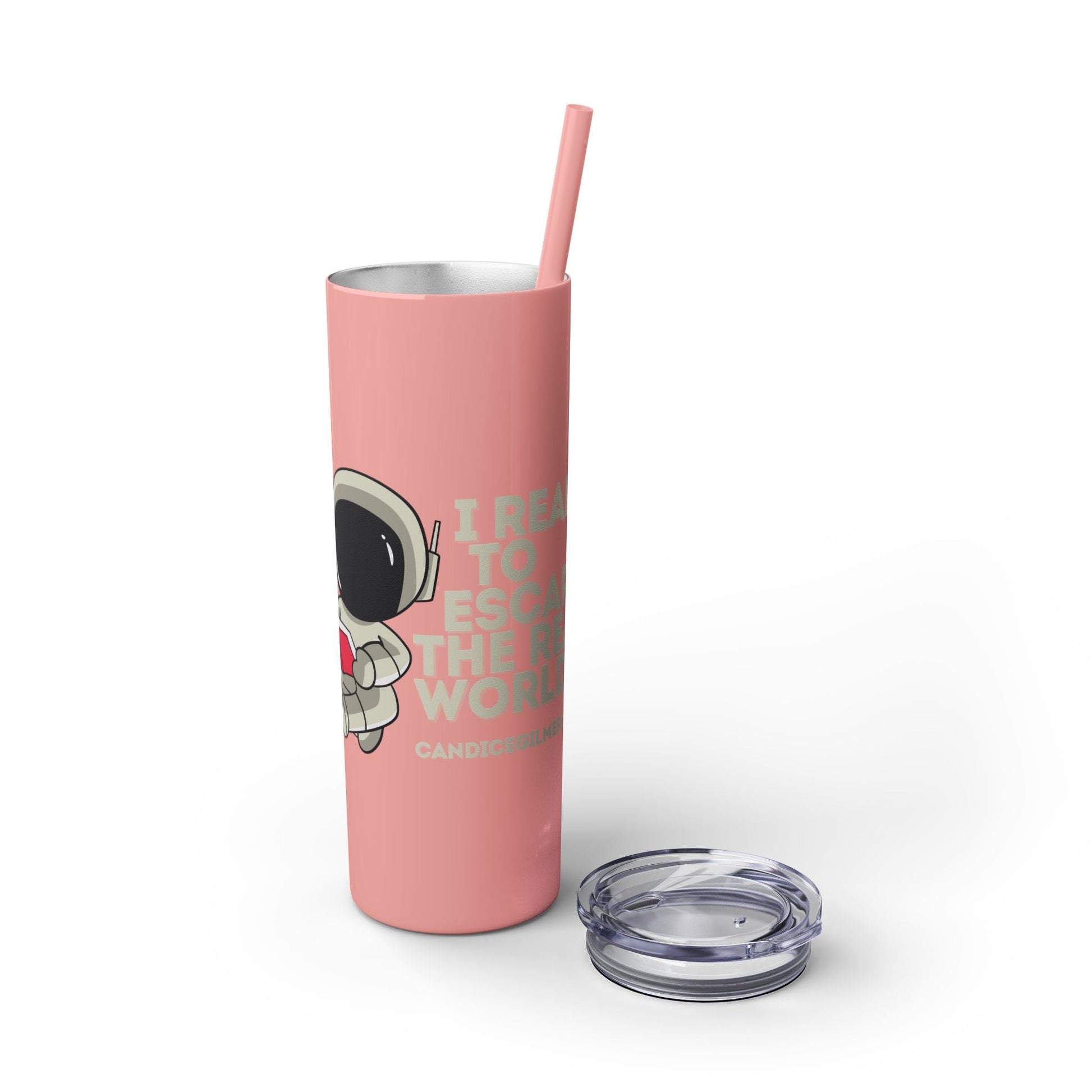 I Read to Escape the Real World Skinny Glitter Tumbler with Straw, Perfect for Space Lovers, Travel Mug, Coffee Cup, Drinkware - Candice Gilmer Books