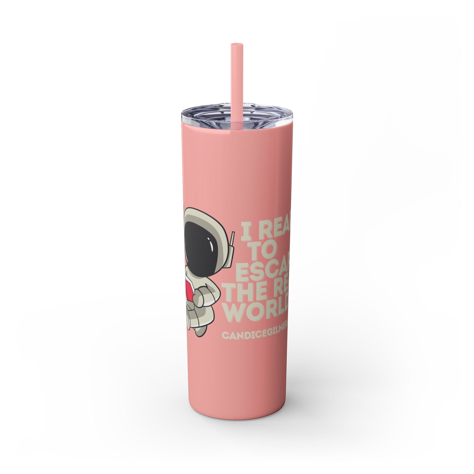 I Read to Escape the Real World Skinny Glitter Tumbler with Straw, Perfect for Space Lovers, Travel Mug, Coffee Cup, Drinkware - Candice Gilmer Books