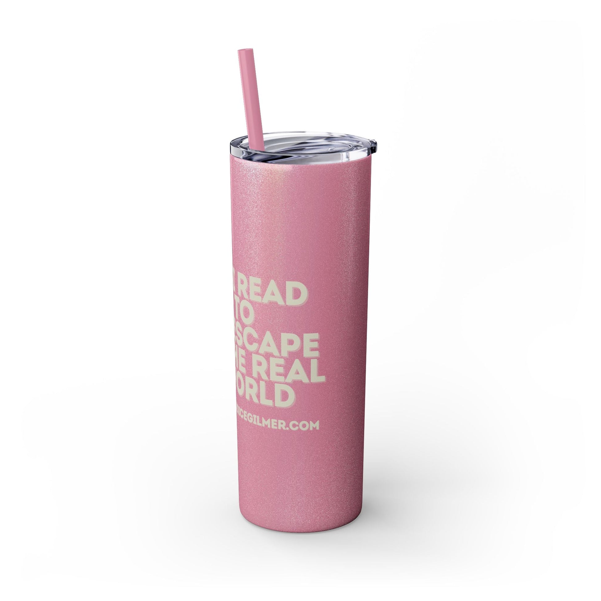 I Read to Escape the Real World Skinny Glitter Tumbler with Straw, Perfect for Space Lovers, Travel Mug, Coffee Cup, Drinkware - Candice Gilmer Books